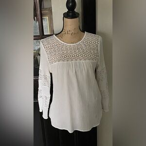 Old Navy Elegant White Cotton Lace Women's Blouse, Sz M